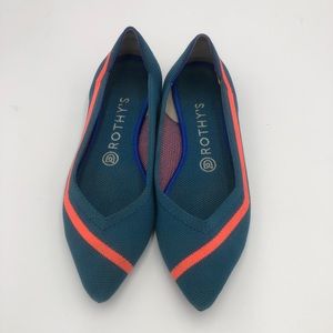 Retired! EUC! Rothy’s The Point in Teal Neon Line Stripe size 7.5
